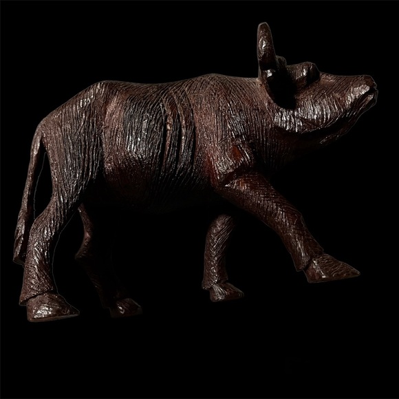 ηεψ African Cape Buffalo Vintage Solid Intricate Hand-Carved Namibian Waxed Wood - Picture 6 of 16